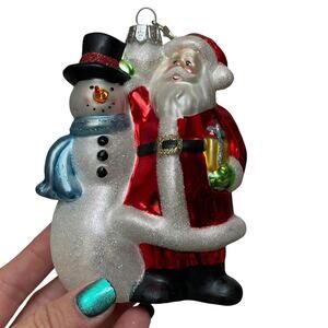 Vintage Midwest of Cannon Falls Santa Snowman Mercury Glass Ornament Christmas